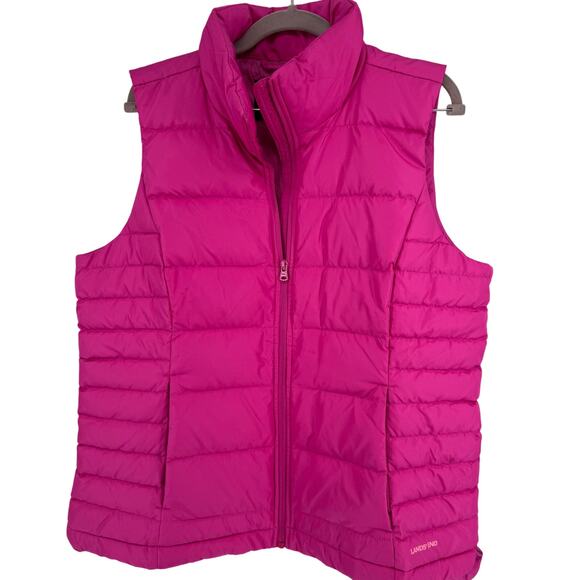 Lands End Down Goose Feather Hot Pink Fuschia Puffer Padded Vest Jacket Large - Picture 1 of 8